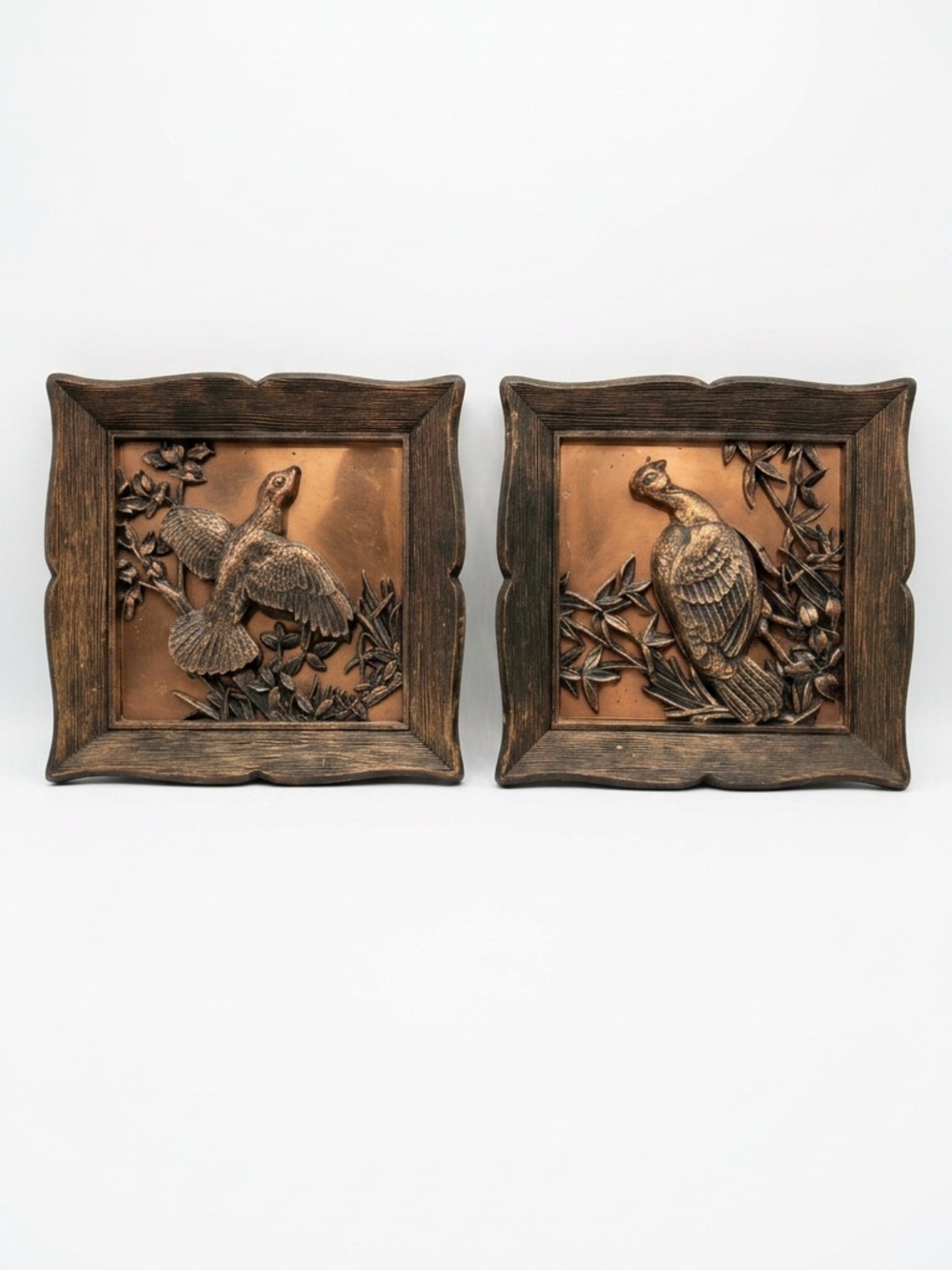 Vintage 70’s Copper & Bronze Bird Relief Wall Plaque Set - Coppercraft Guild Art
